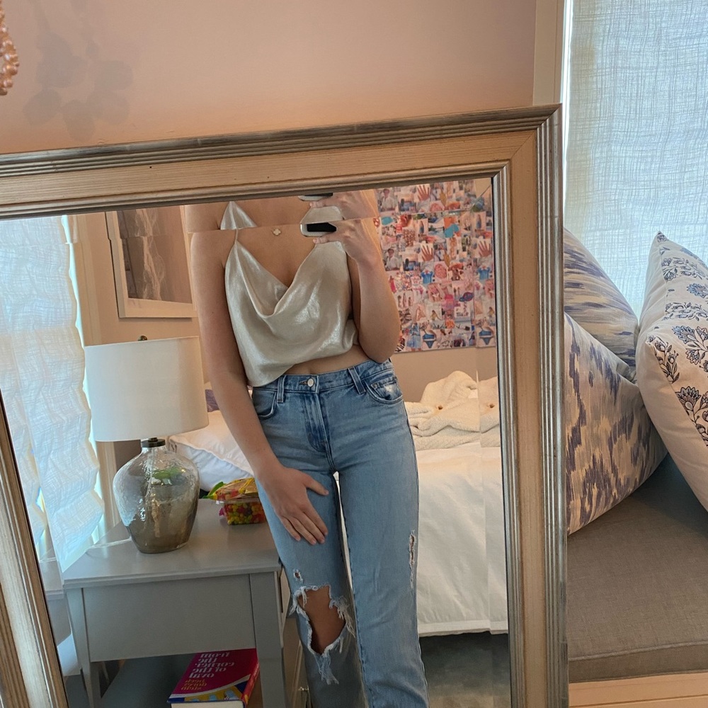 Zara champagne silk crop top